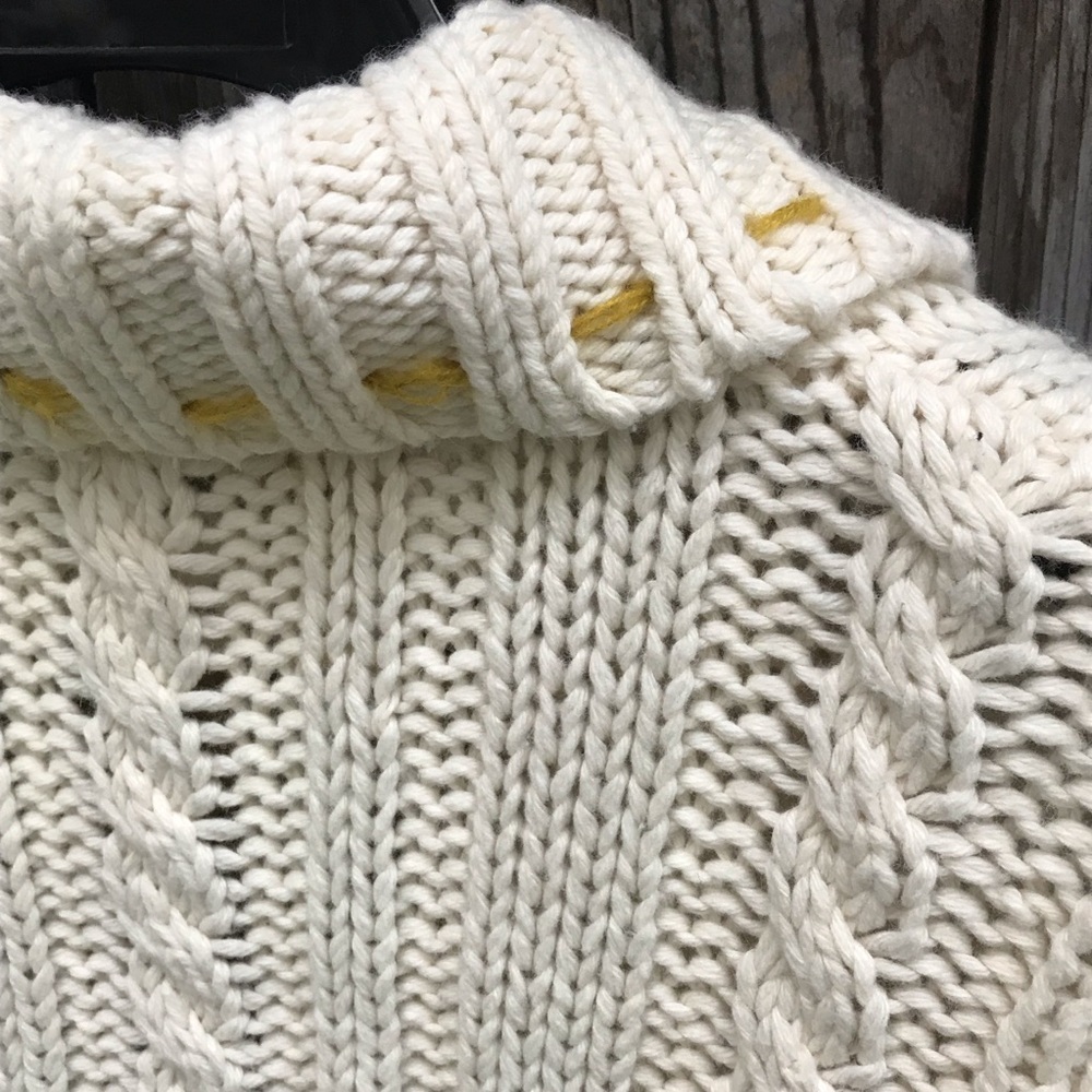Anthropologie field and flower Cream Cable Knit Cardigan with Mustard Accent - Picture 5 of 6